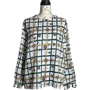 Vintage 80s Leslie Fay Co. Multicolor Gold Button Details Career Blouse